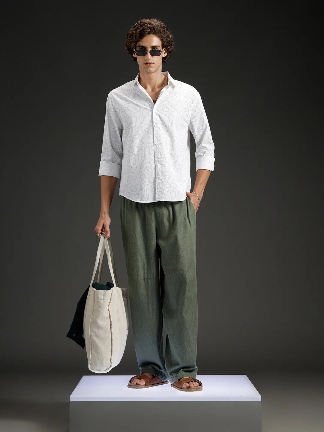 Abstarct aop printed casual comfort fit shirt | White