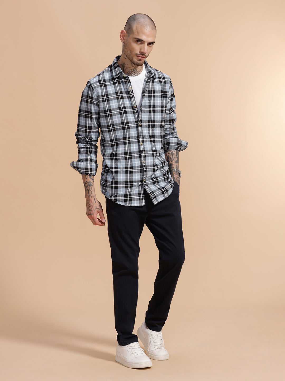 Checked Full Sleeve Cotton Shirt | Light Blue