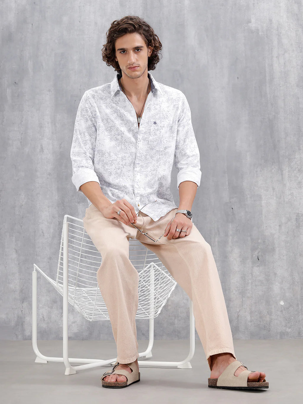 All-Over Abstract Print Casual Slim Fit Shirt | Light Blue