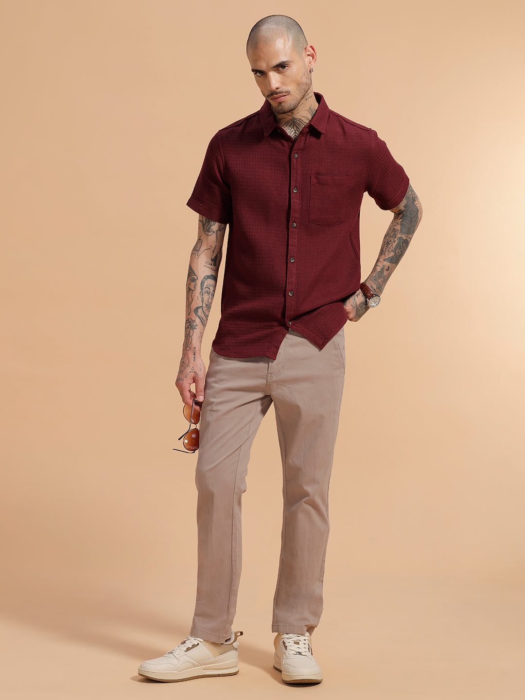 Cotton Blend Chino Trouser | Beige