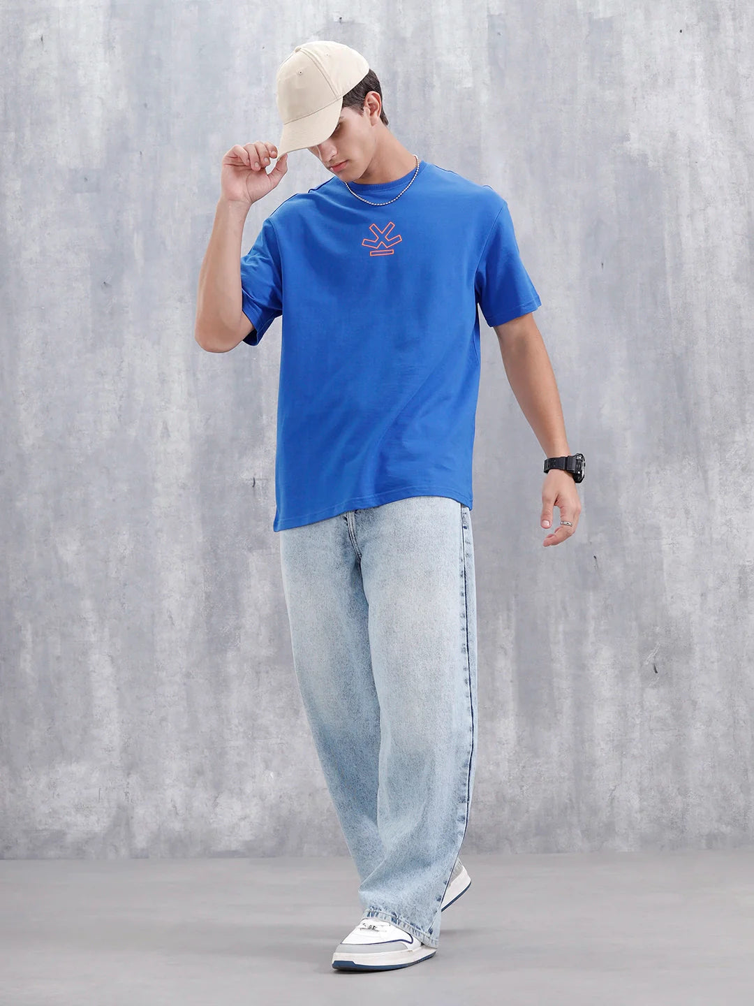 Casual Men Oversized Fit Tee With Graphic | Blue