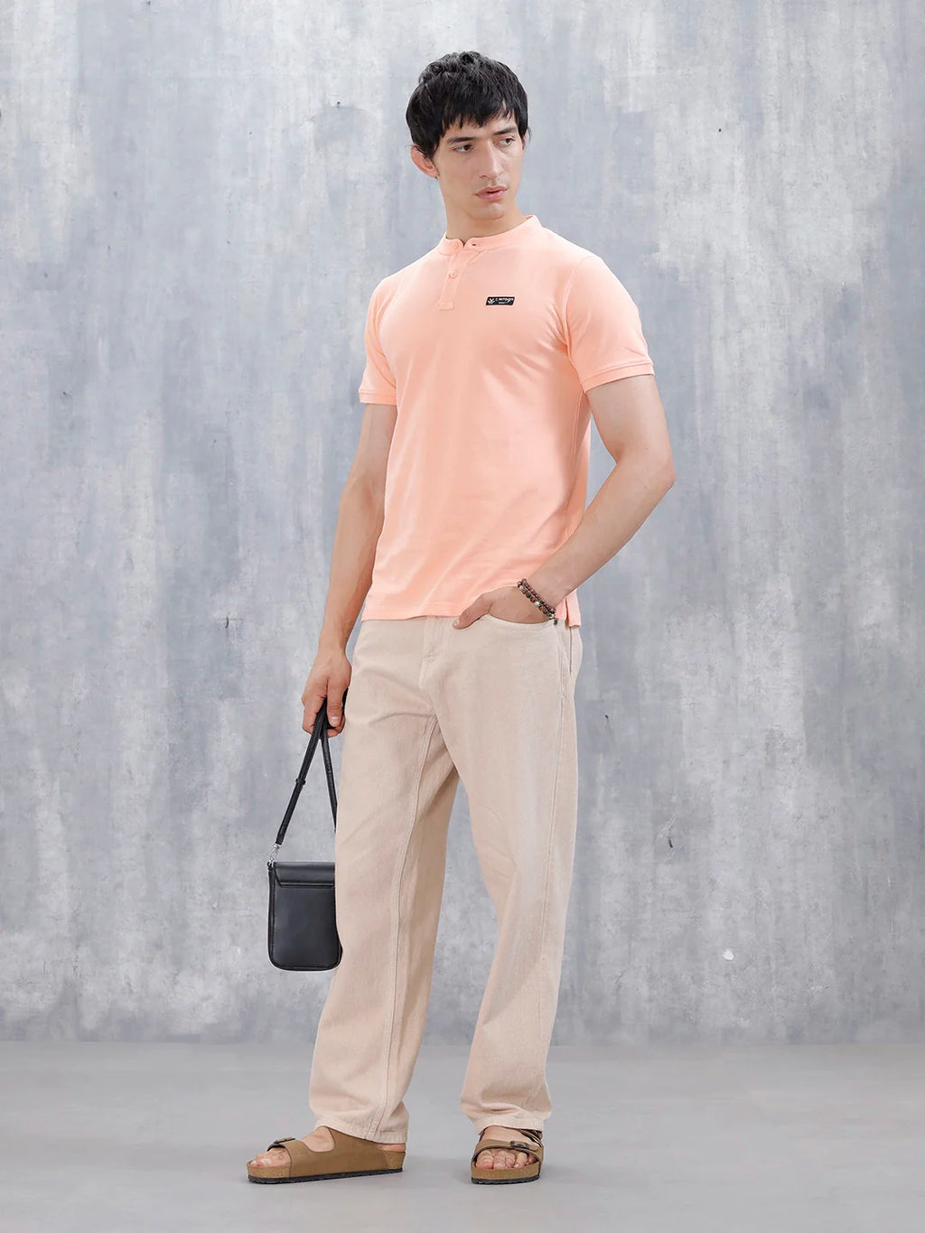 Wrogn Men's Henley T-Shirt | Orange