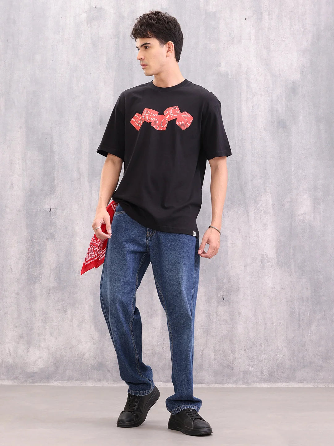 Dice Inspired Graphic Printed Oversized T-Shirt | Black