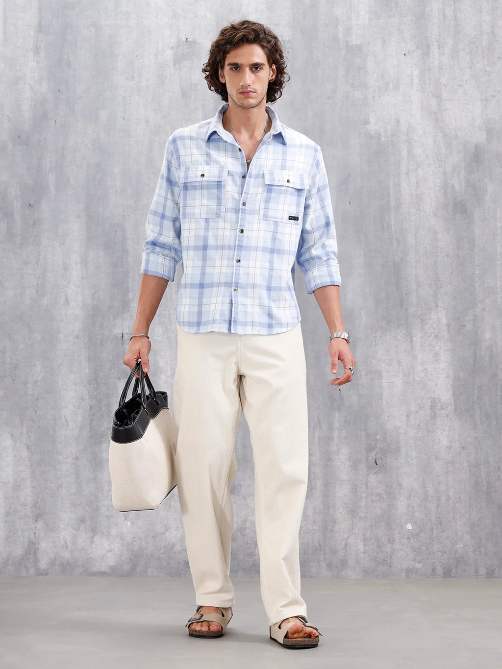 Comfort Fit Checkered Pattern Shirt With Double Pockets | Blue