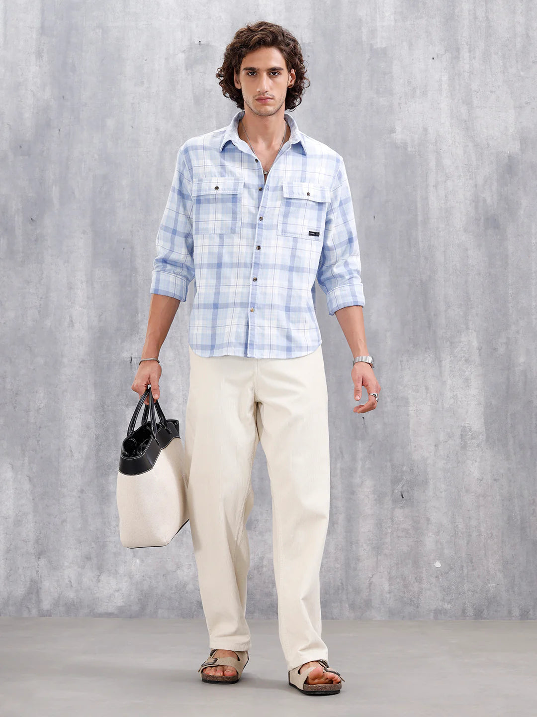 Comfort Fit Checkered Pattern Shirt With Double Pockets | Blue