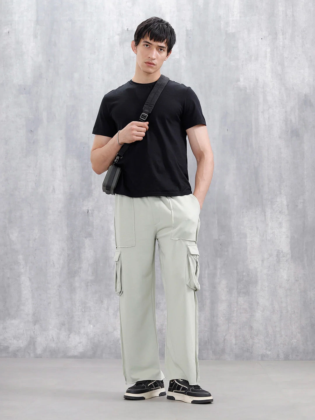 Casual Raw Edged Cargo Pants For Men | Light Green