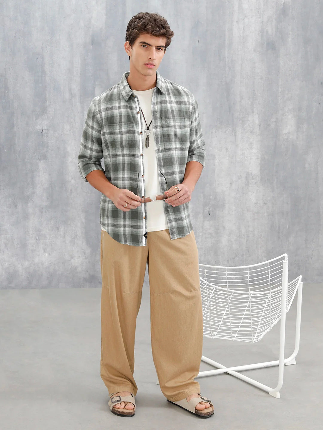 Checkered Pattern Casual Shirt For Men | Green