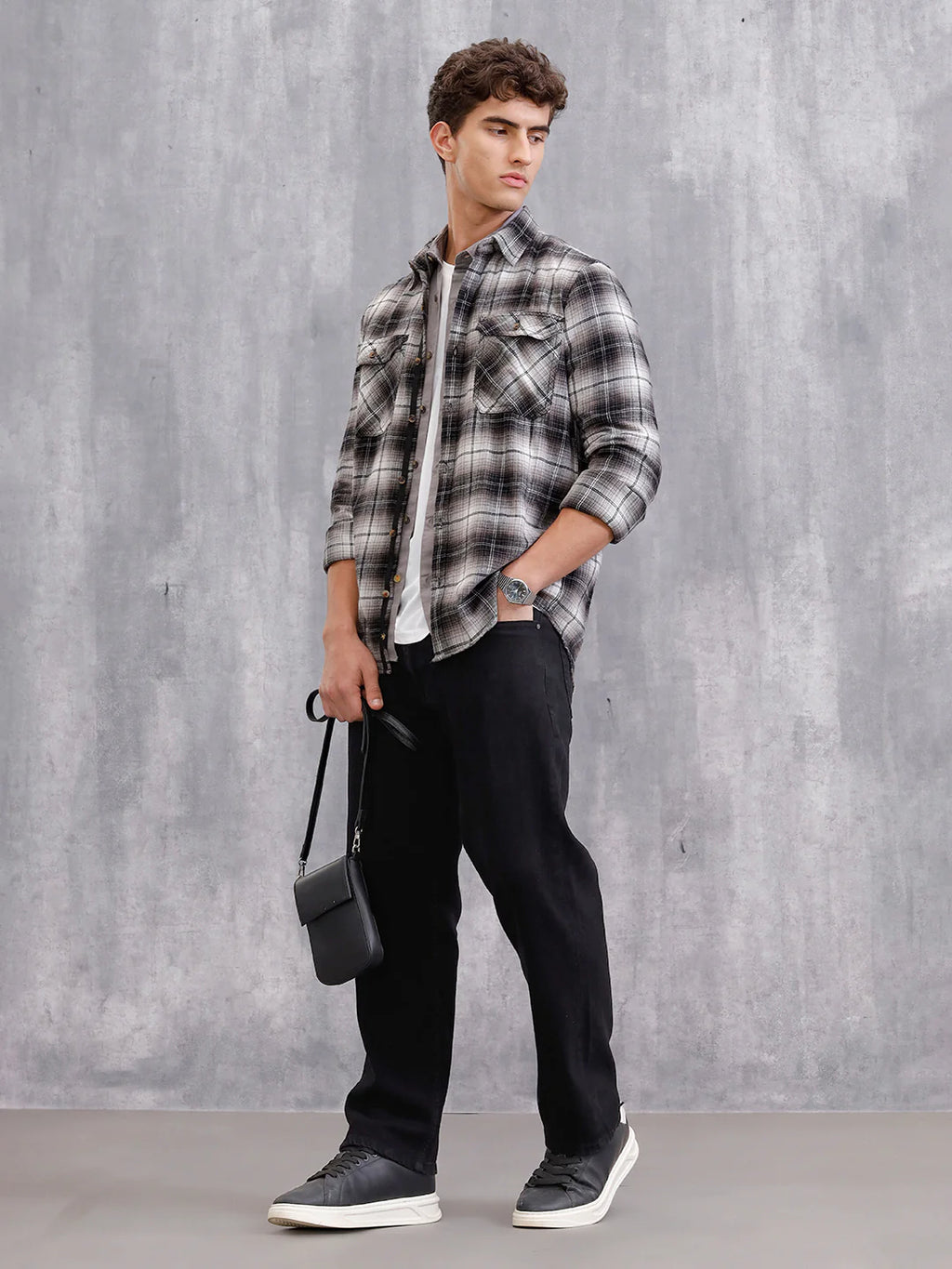 Brushed Flannel Utility Shirt In Slim Fit | Black