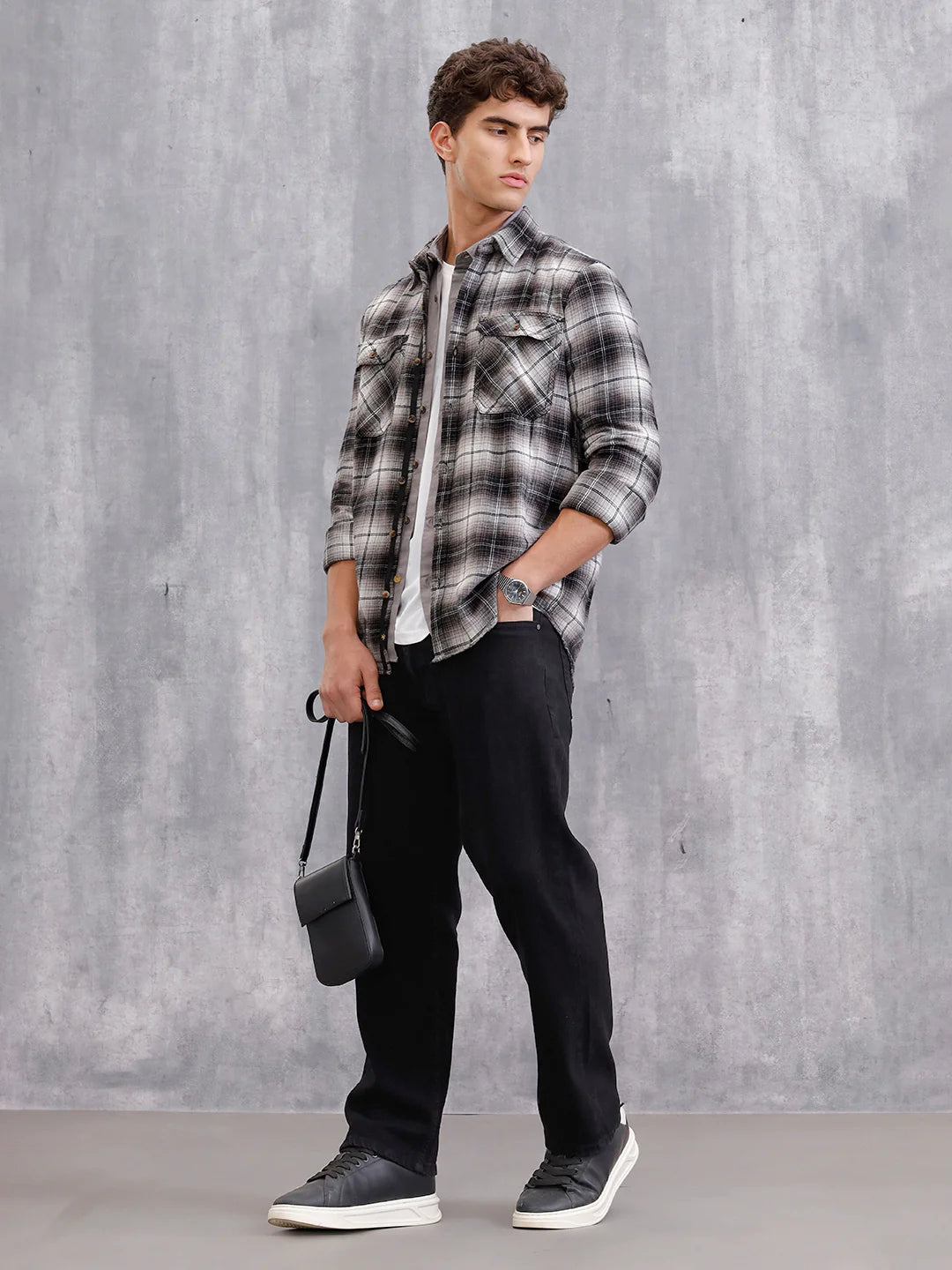 Brushed Flannel Utility Shirt In Slim Fit | Black
