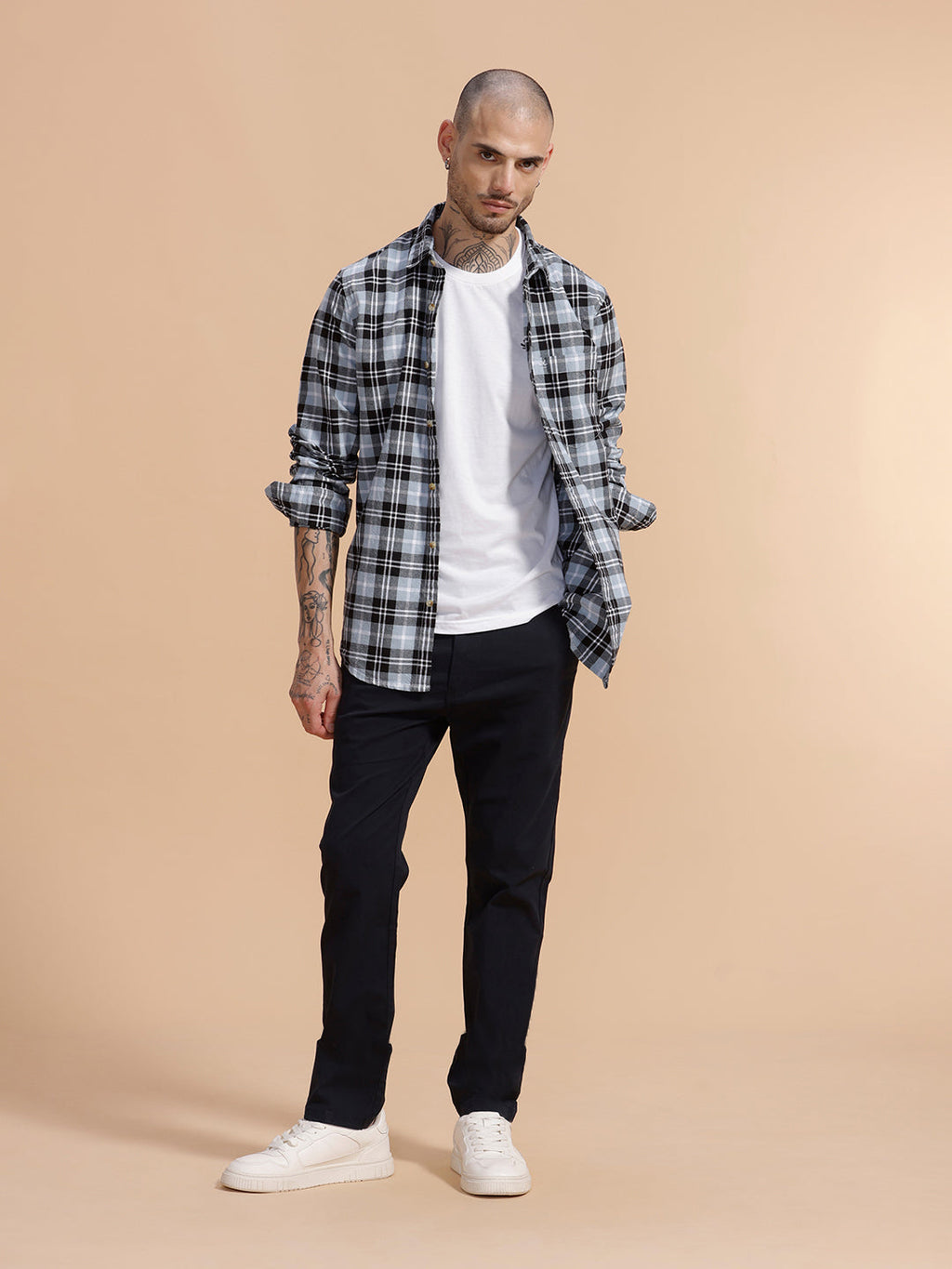 Cotton Blend Chino Trouser | Navy Blue