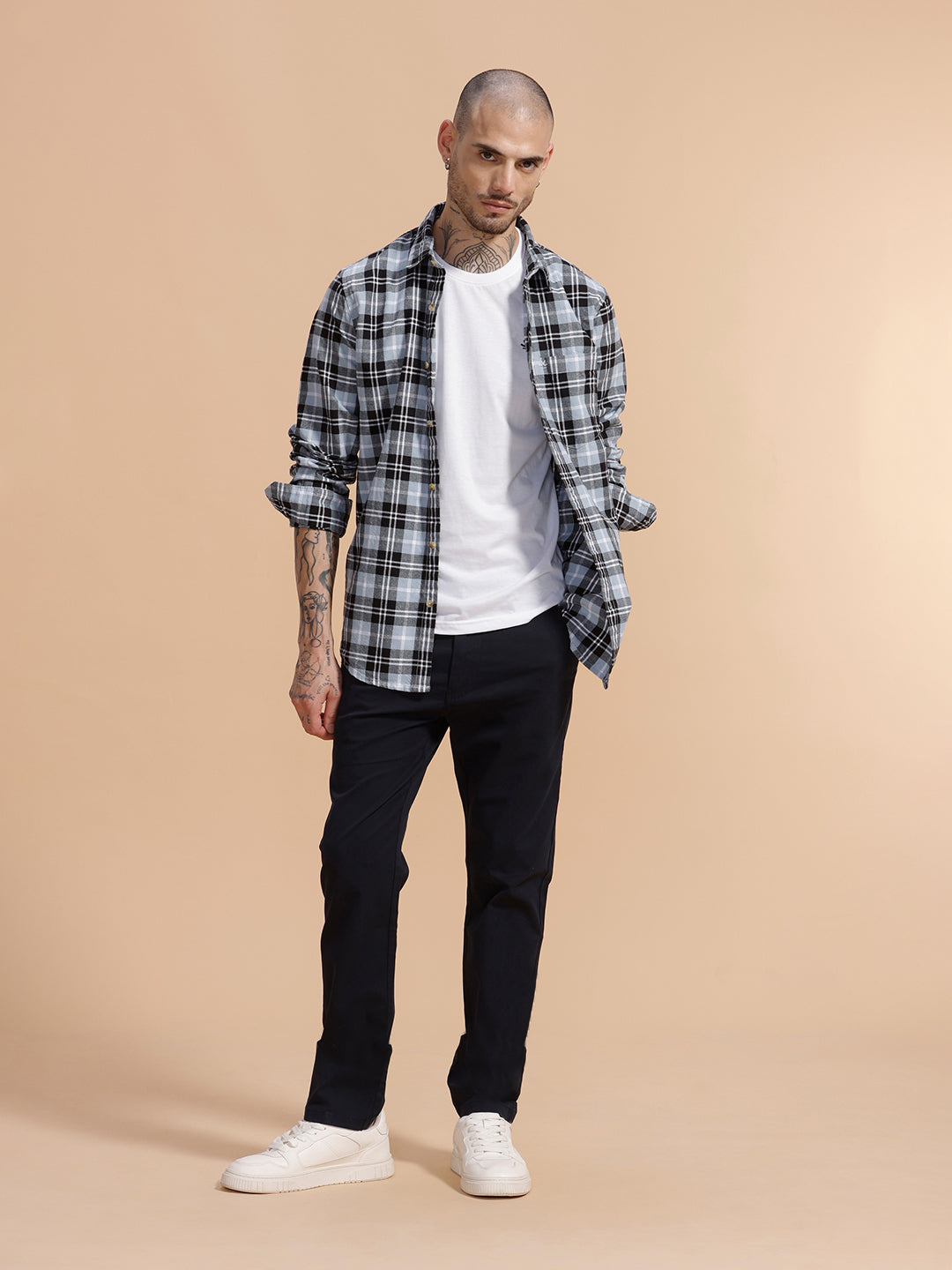 Cotton Blend Chino Trouser | Navy Blue