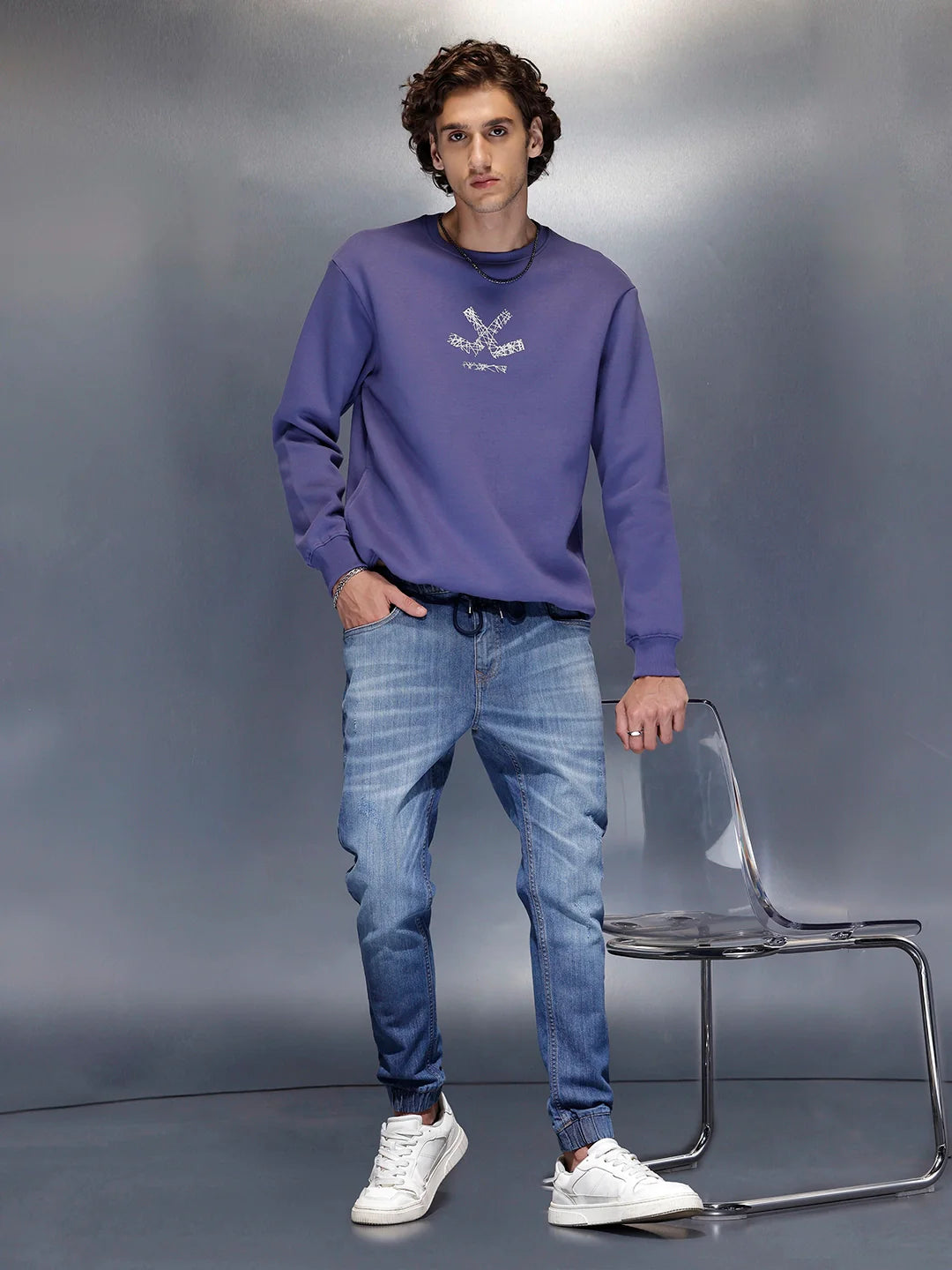 Men’s light washed jogger fit jeans | Med Stone