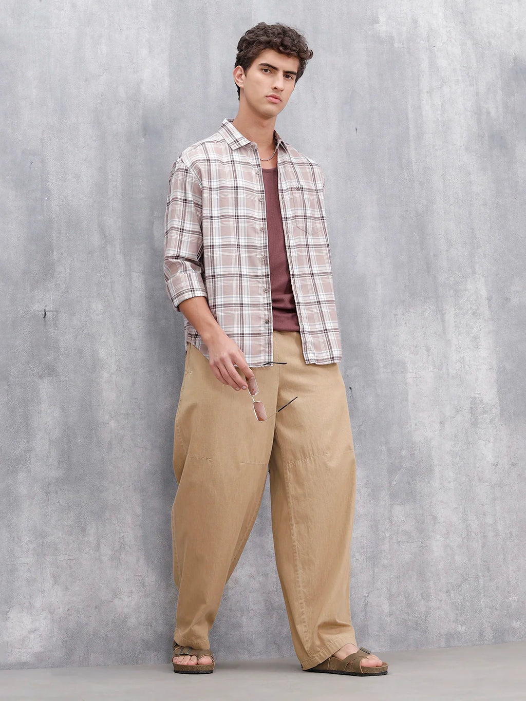 Comfort Fit Checkered Casual Shirt For Men | Peach