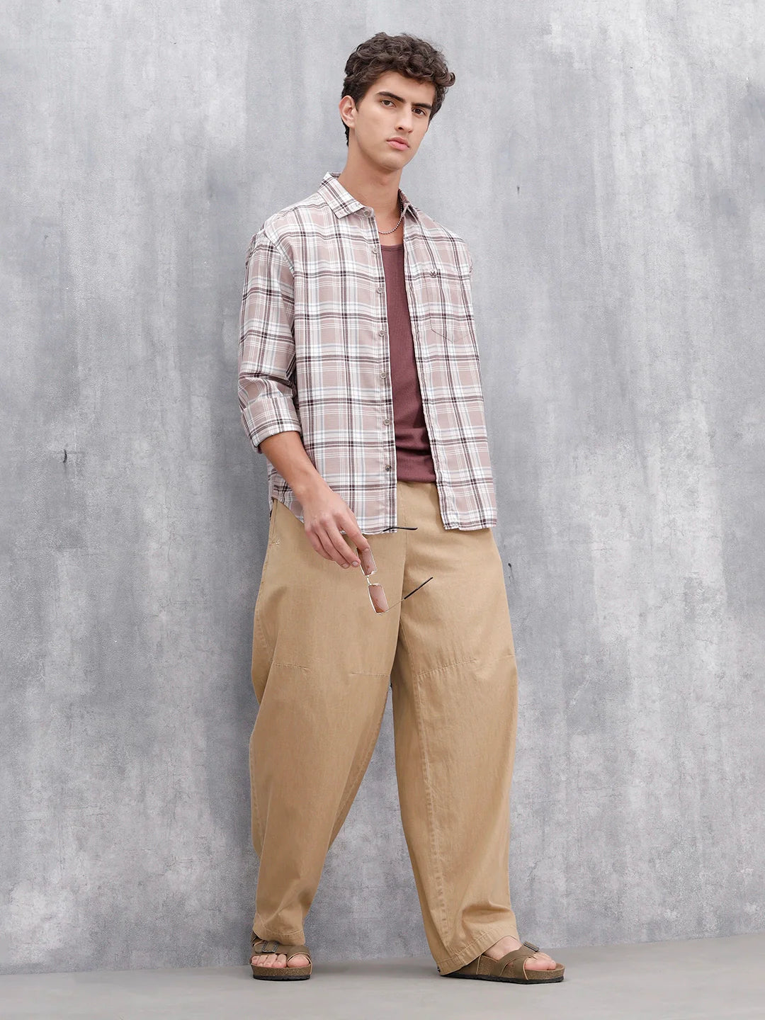 Comfort Fit Checkered Casual Shirt For Men | Peach