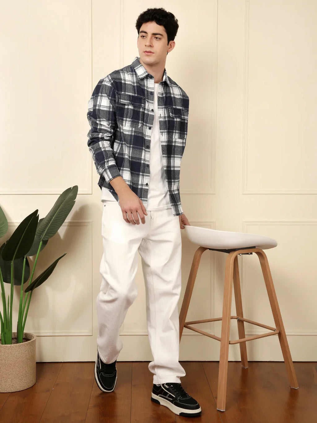 Blue & White Checked Cotton Shirt