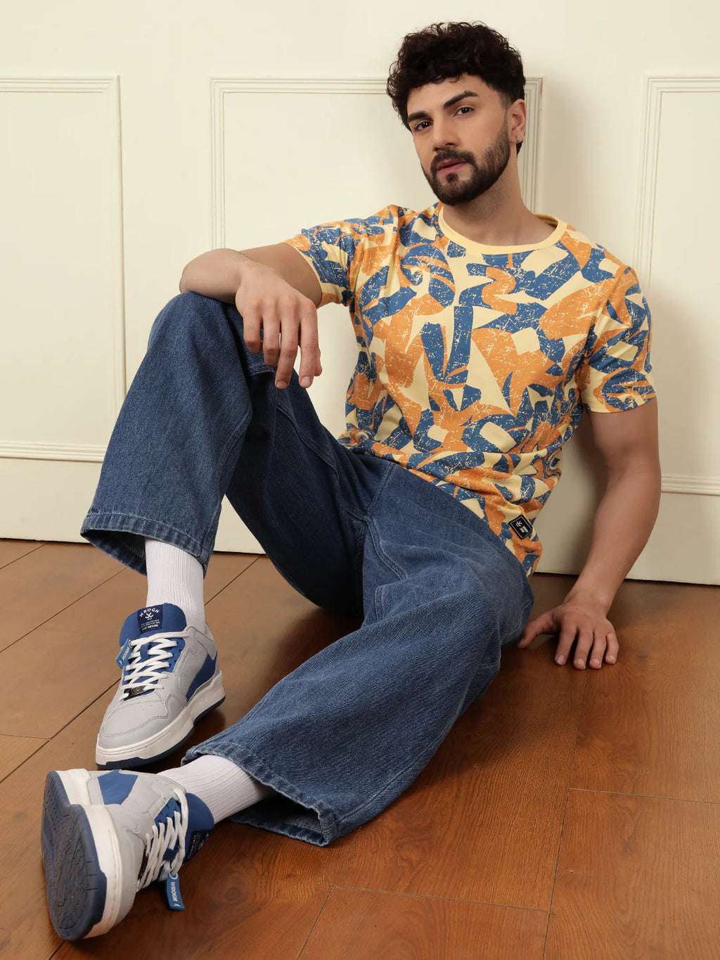 Distressed AOP Slim Fit T-Shirt | Yellow