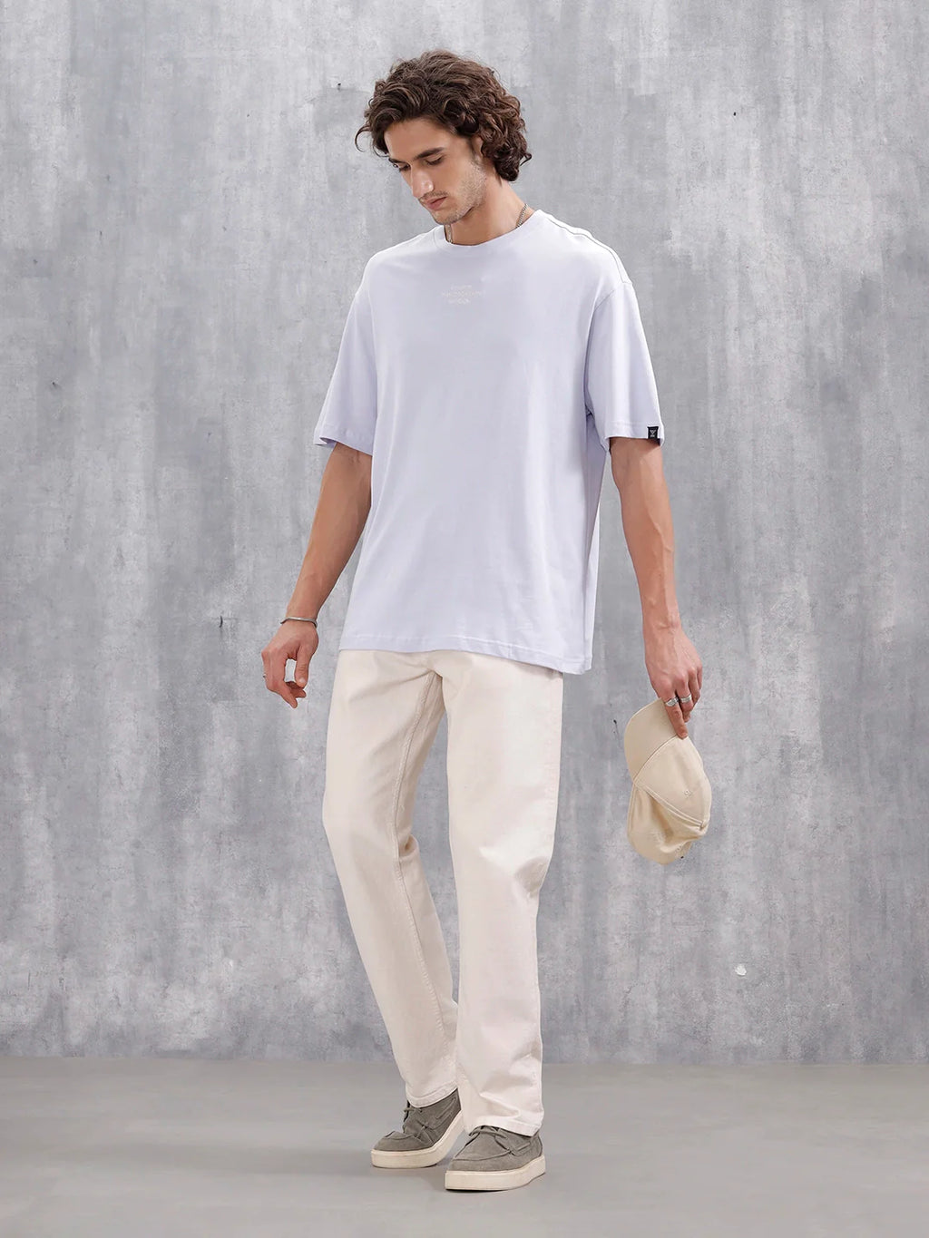Men’s Embroidered Oversized Casual Tee | Light Purple