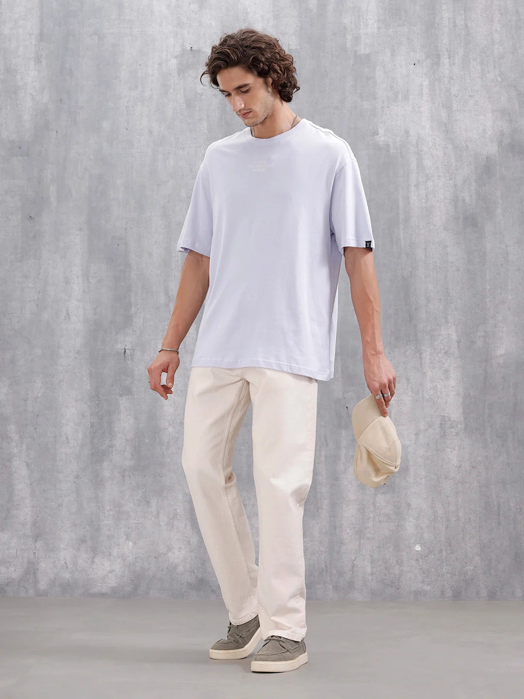Men’s Embroidered Oversized Casual Tee | Light Purple