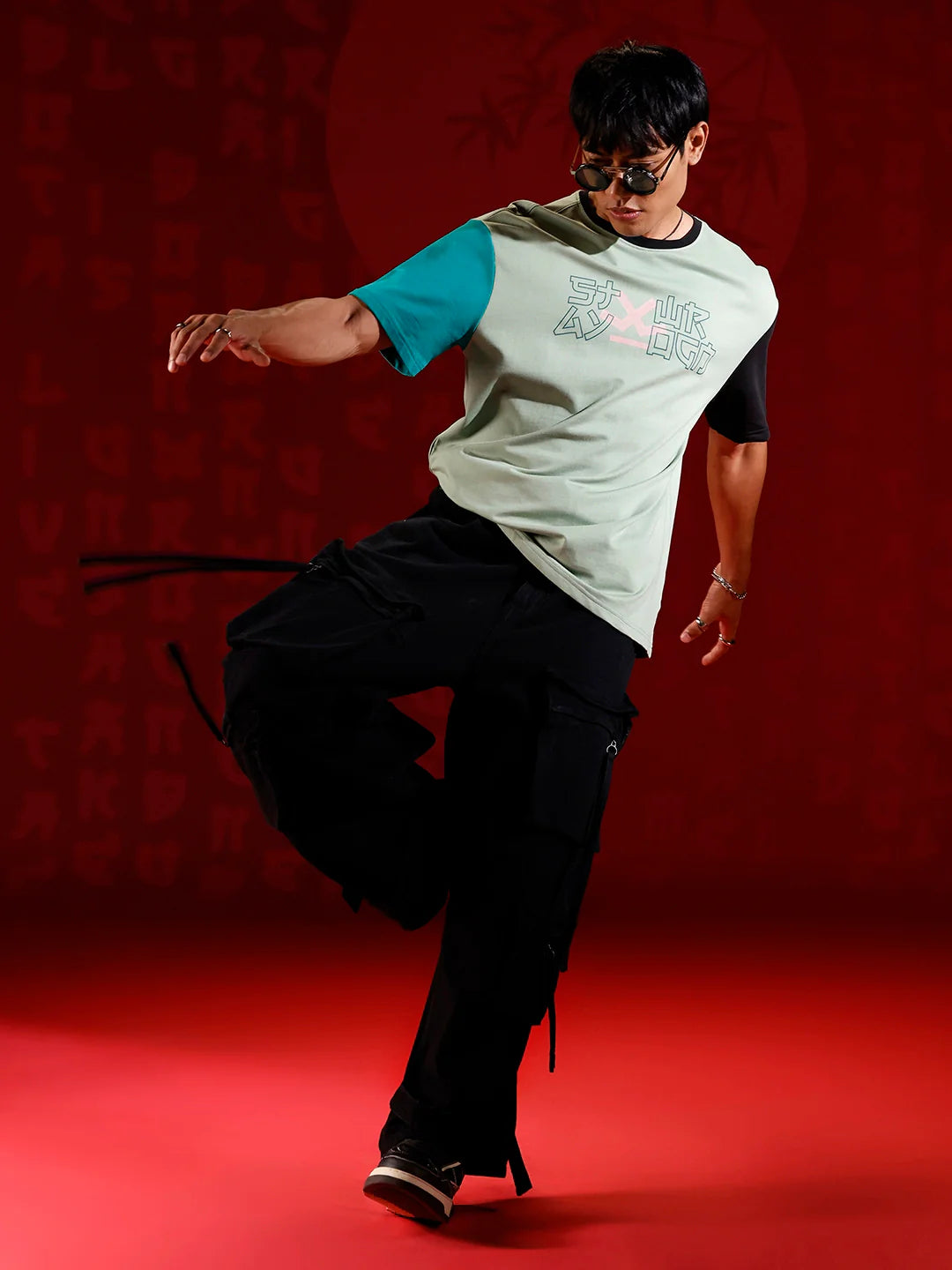 Color-block graphic oversized T-shirt | Green