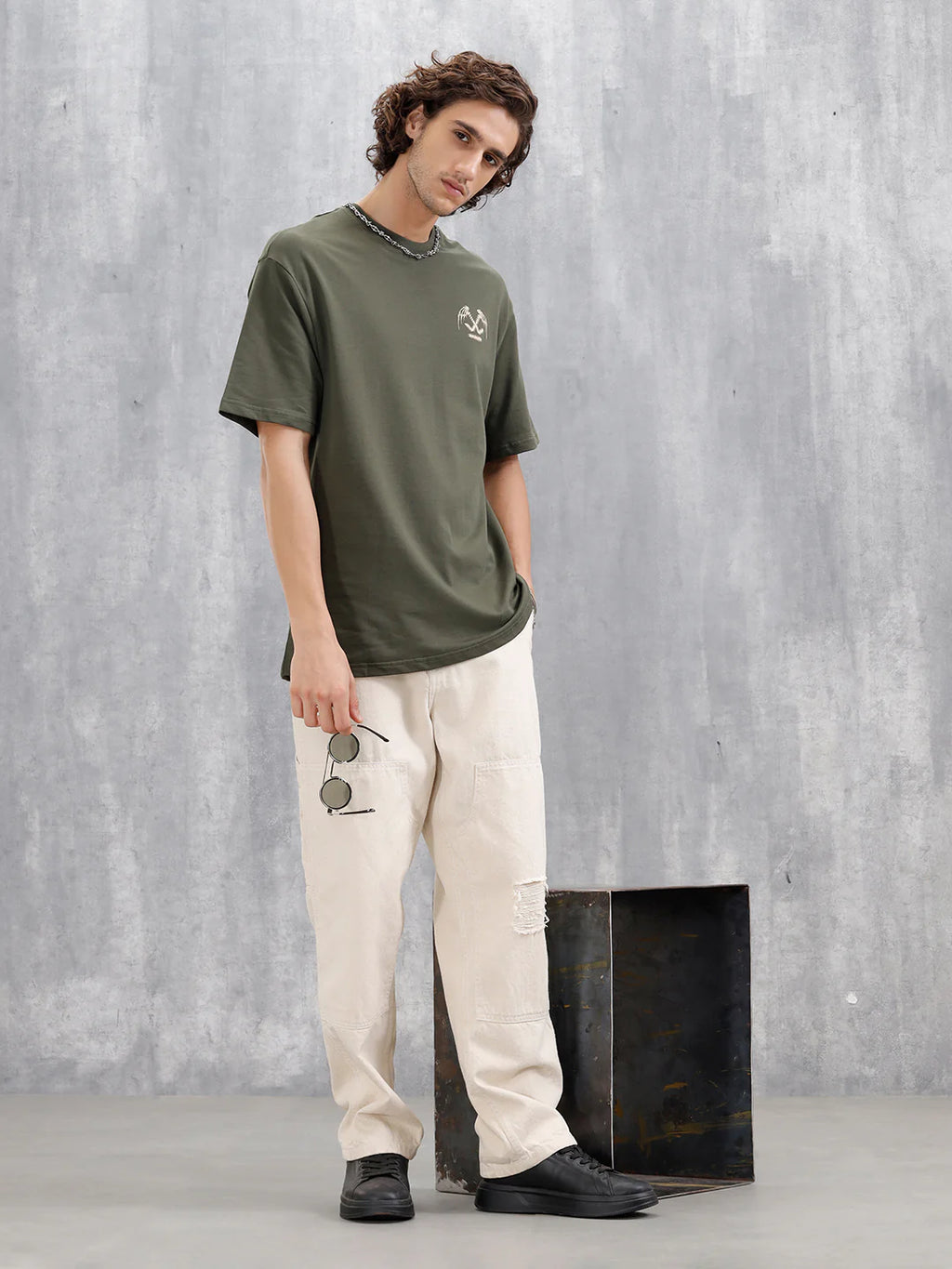 Bizarre Elements Inspired Oversized Fit T-Shirt With Back Print | Olive