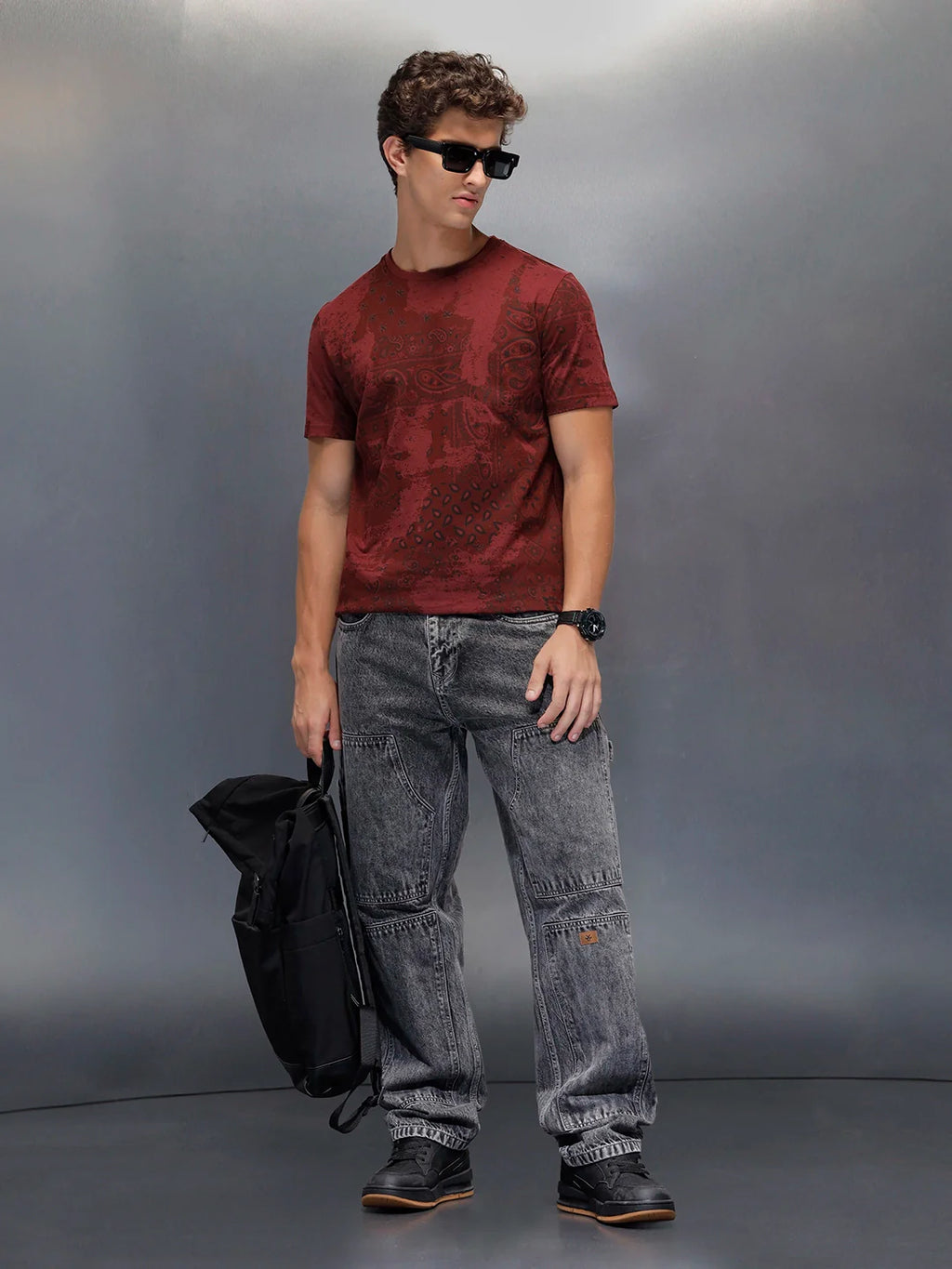 Men's slim fit Casual Tshirt with Paisley AOP  | Maroon