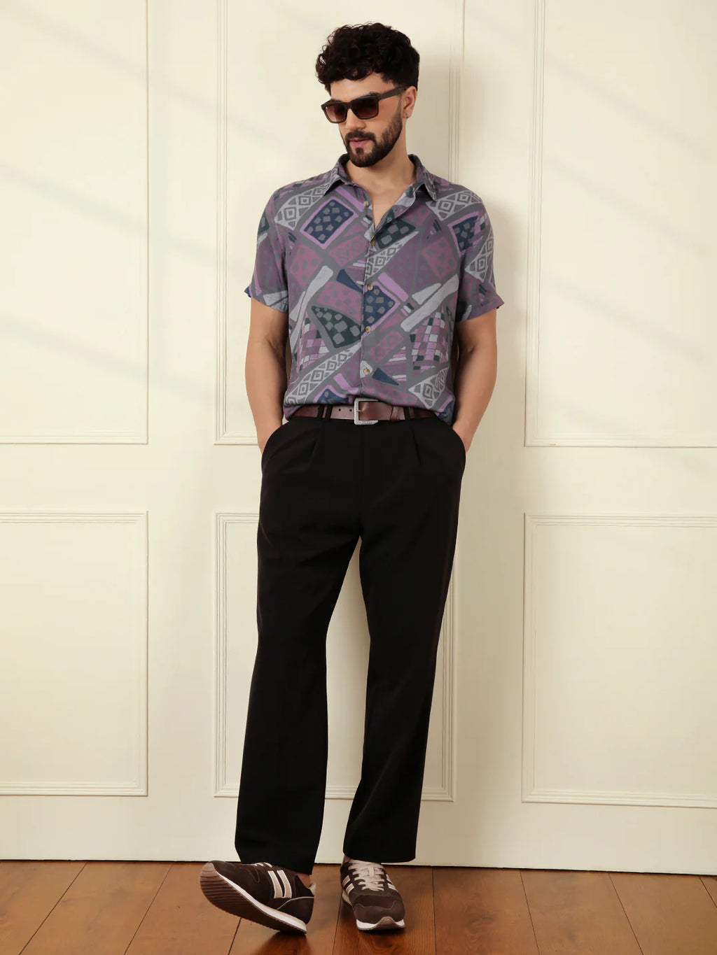 AOP Fluid Light Weight Viscose Shirt | Grey