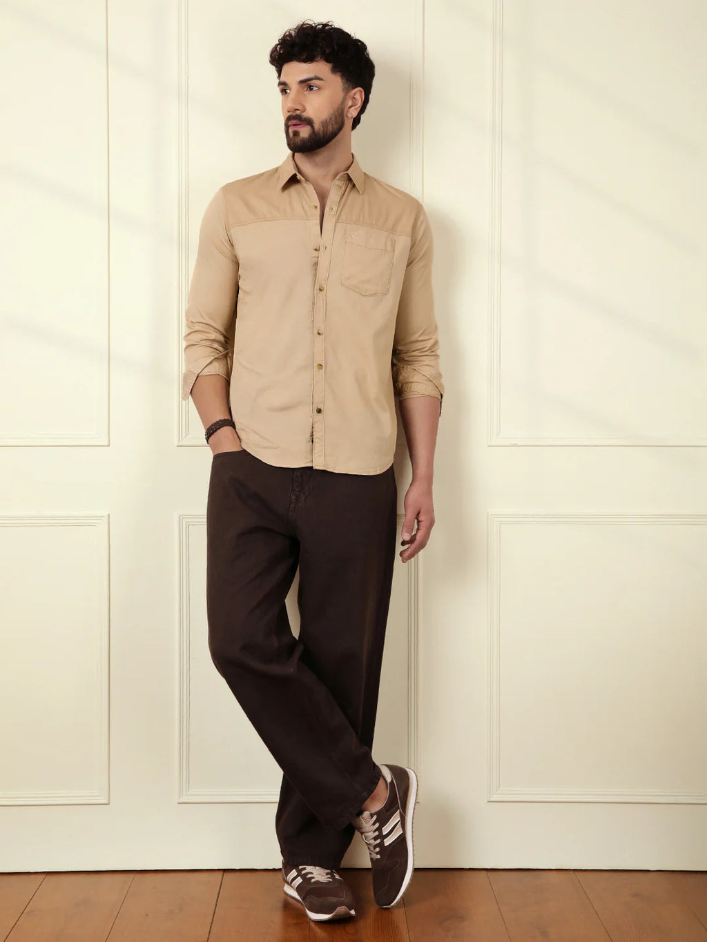 Cut & Sew Slim Fit Shirt | Khaki