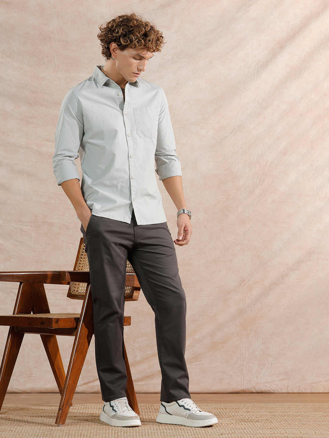 Solid Cotton Blend Trouser | Grey