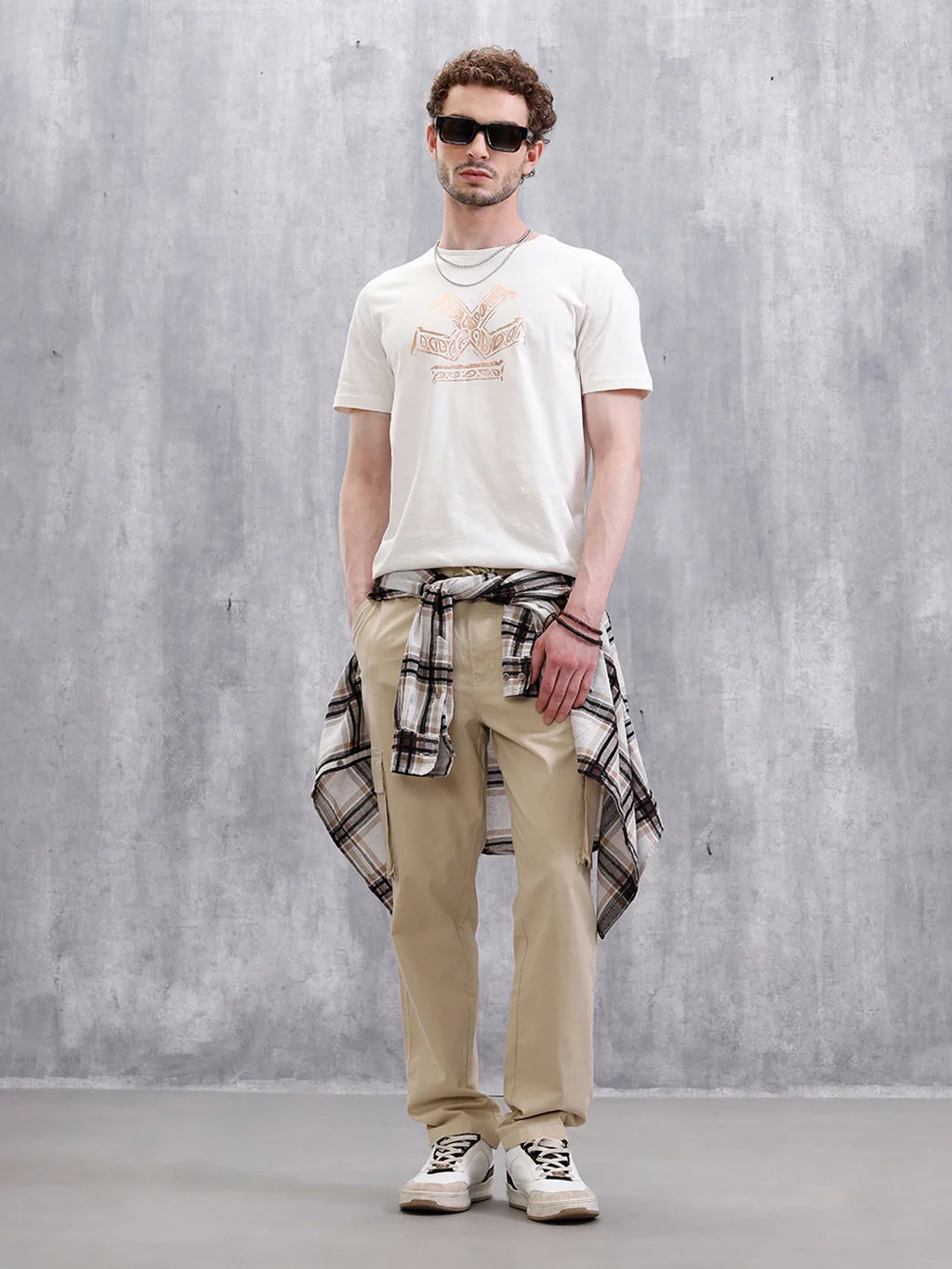 Metallic Foil Printed Slim Fit T-Shirt | White