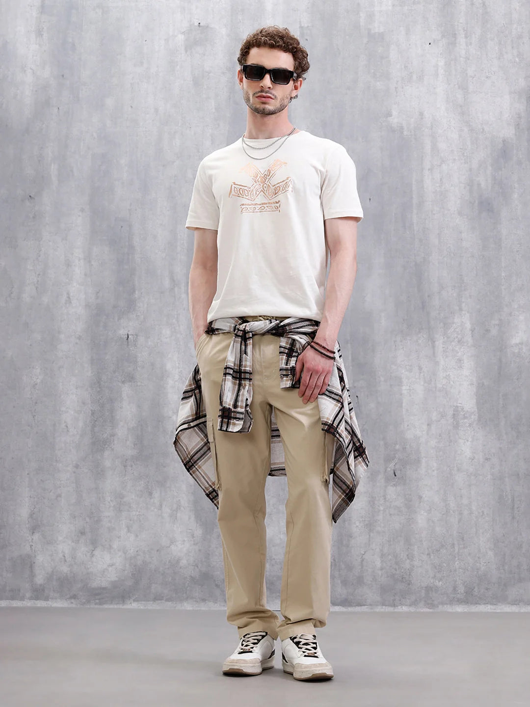 Metallic Foil Printed Slim Fit T-Shirt | White