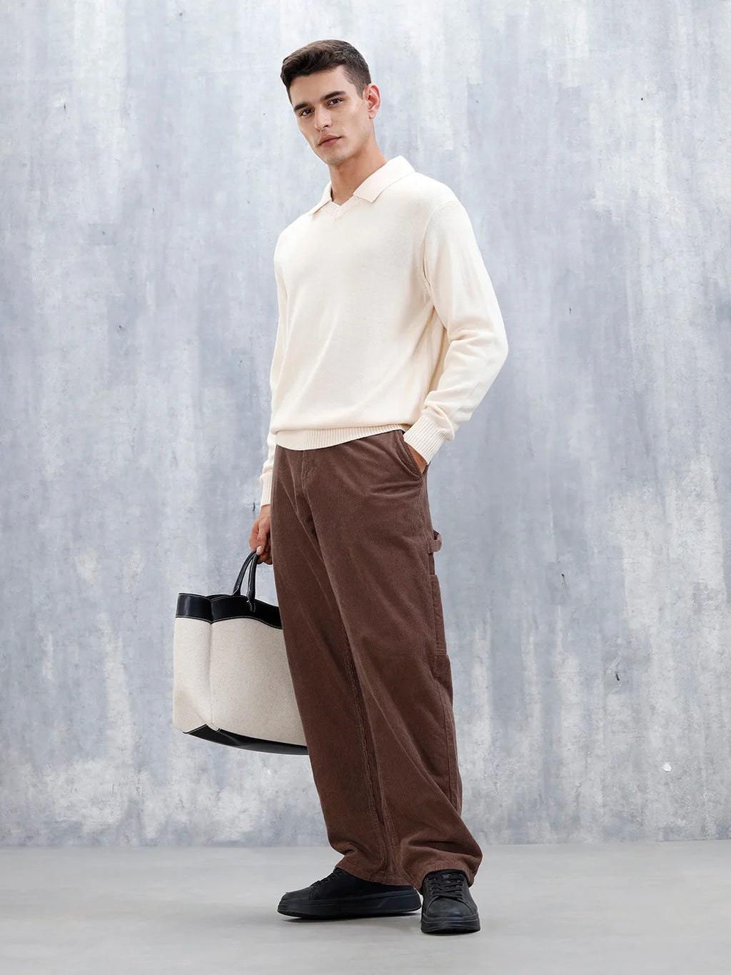 Classic Knit Men’s Sweater With Polo Collar | White