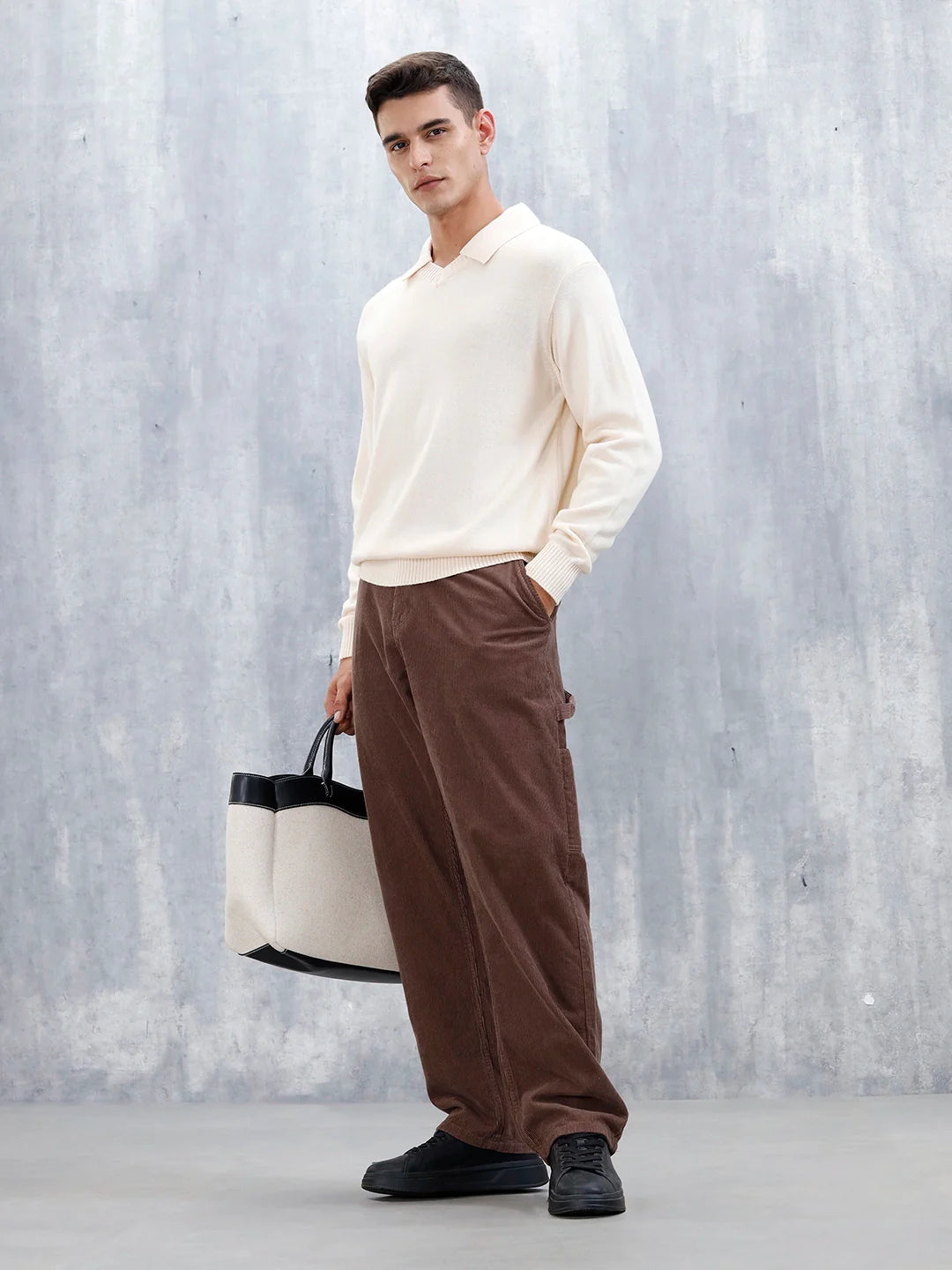 Classic Knit Men’s Sweater With Polo Collar | White