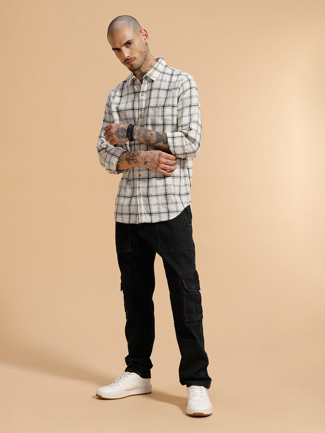 Checked Slub Texture Shirt | Off White