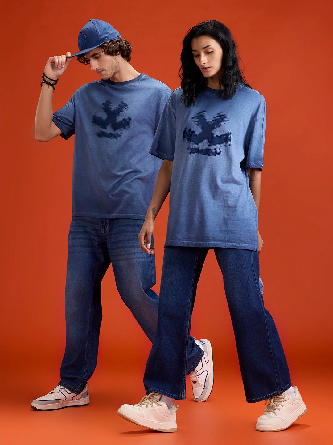 Wrogn branded washed oversized fit t-shirt | Blue