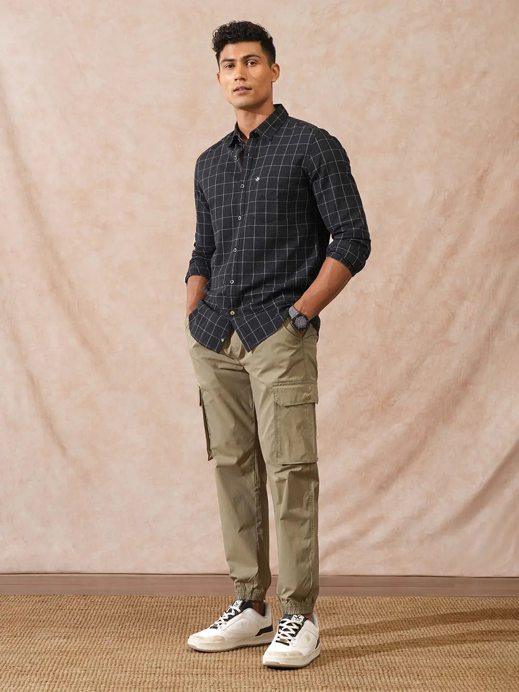 Checked Seersucker Slim Fit Shirt | Black