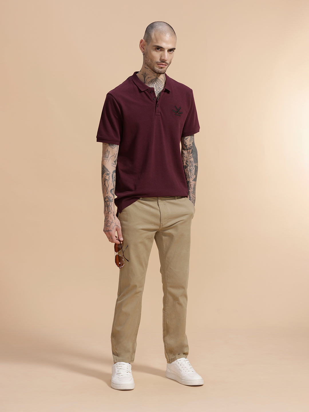 Cotton Blend Chino Trouser | Olive