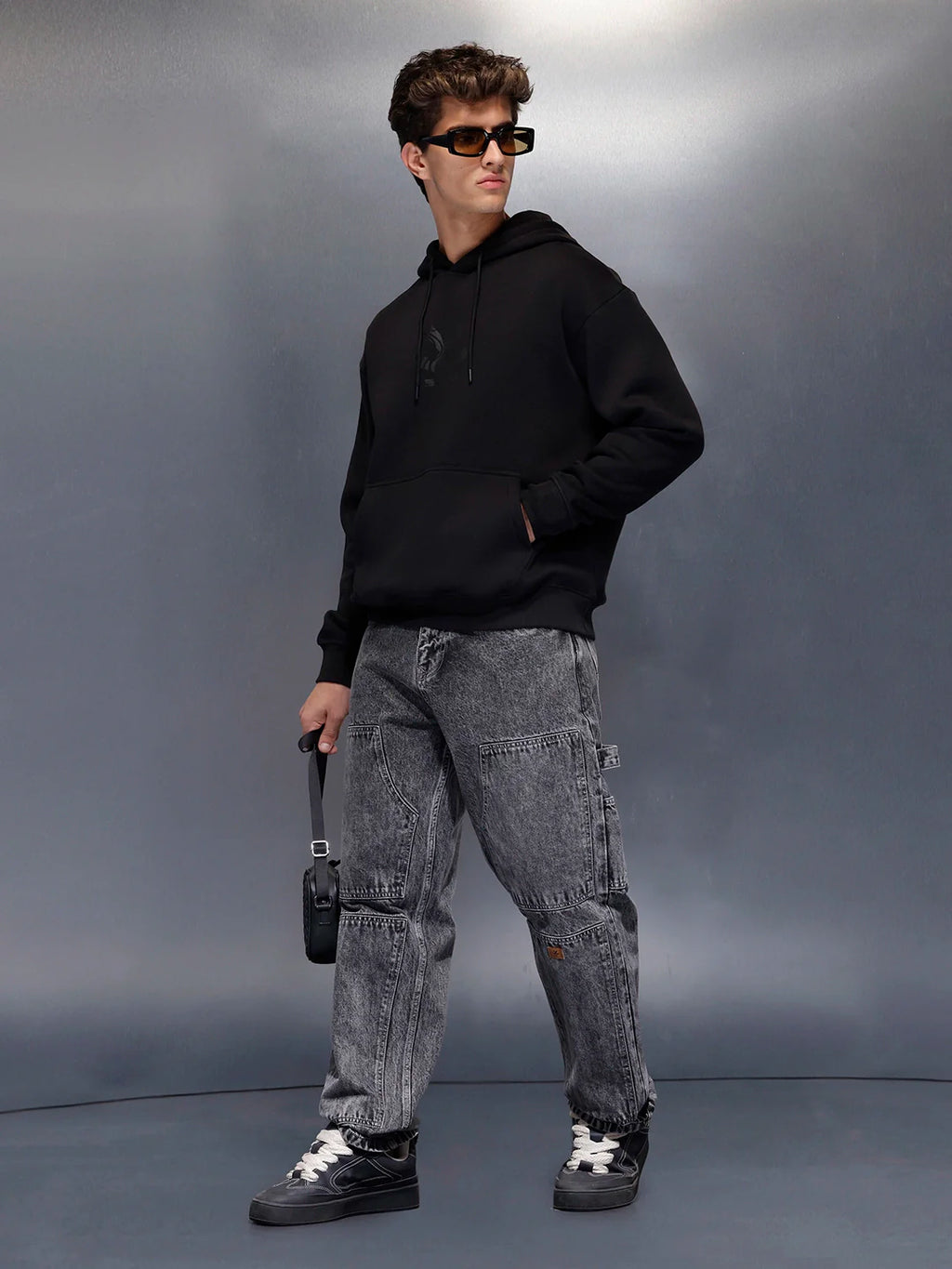 Classic Black Hoodie with Tonal Logo | Black