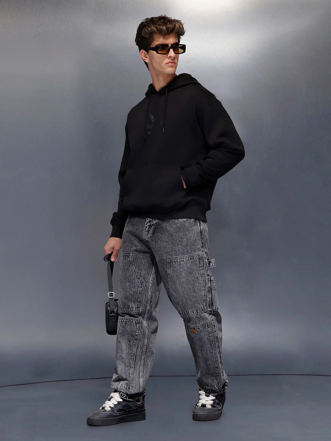 Classic Black Hoodie with Tonal Logo | Black