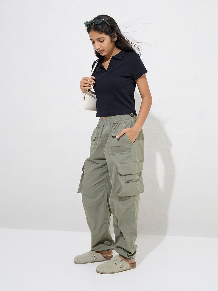 Y&F Kids Olive High-Rise Cotton-Blend Joggers