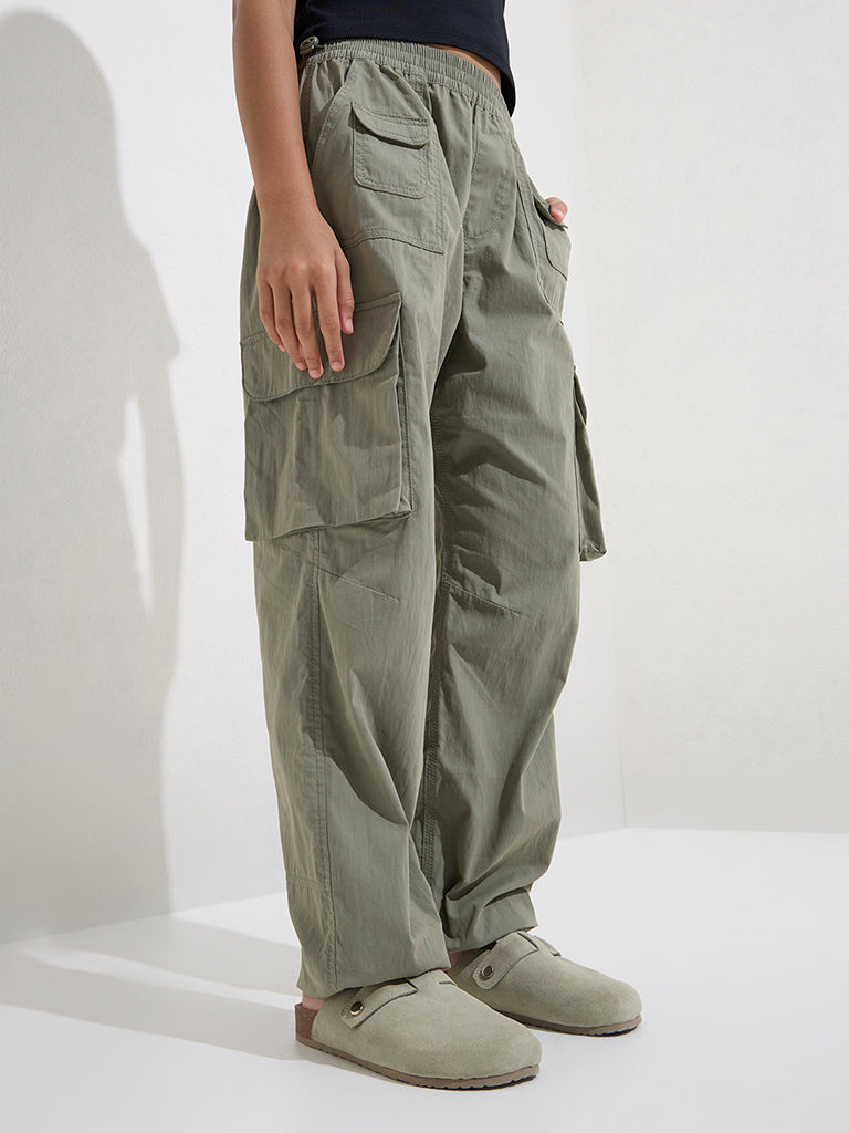 Y&F Kids Olive High-Rise Cotton-Blend Joggers