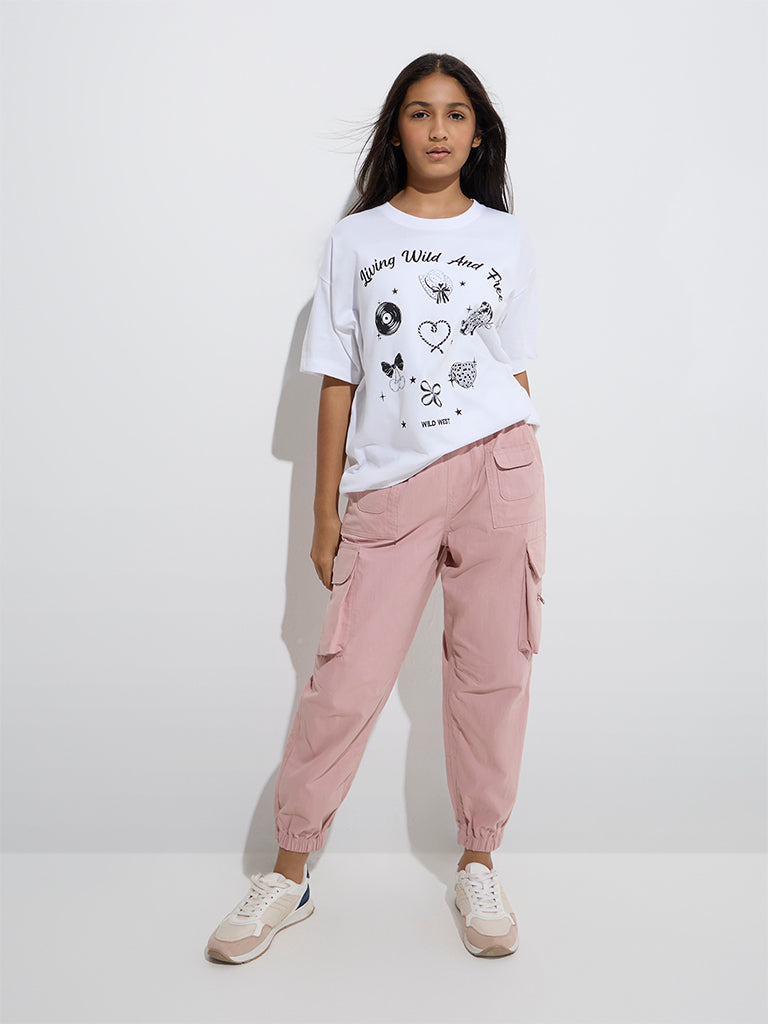 Y&F Kids Pink High-Rise Cotton-Blend Joggers