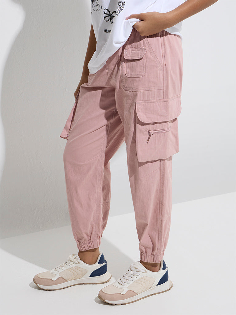 Y&F Kids Pink High-Rise Cotton-Blend Joggers