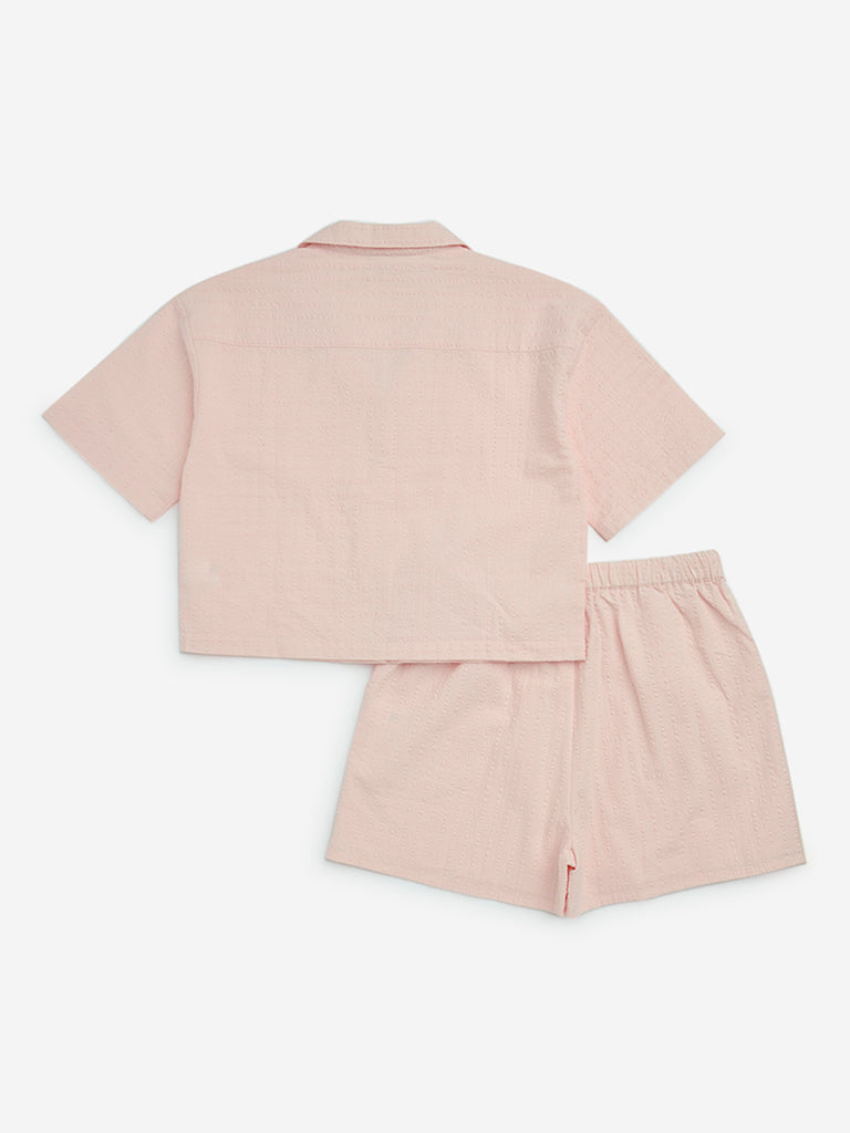 Y&F Kids Pink Seersucker Striped Cotton Shirt and Shorts Set