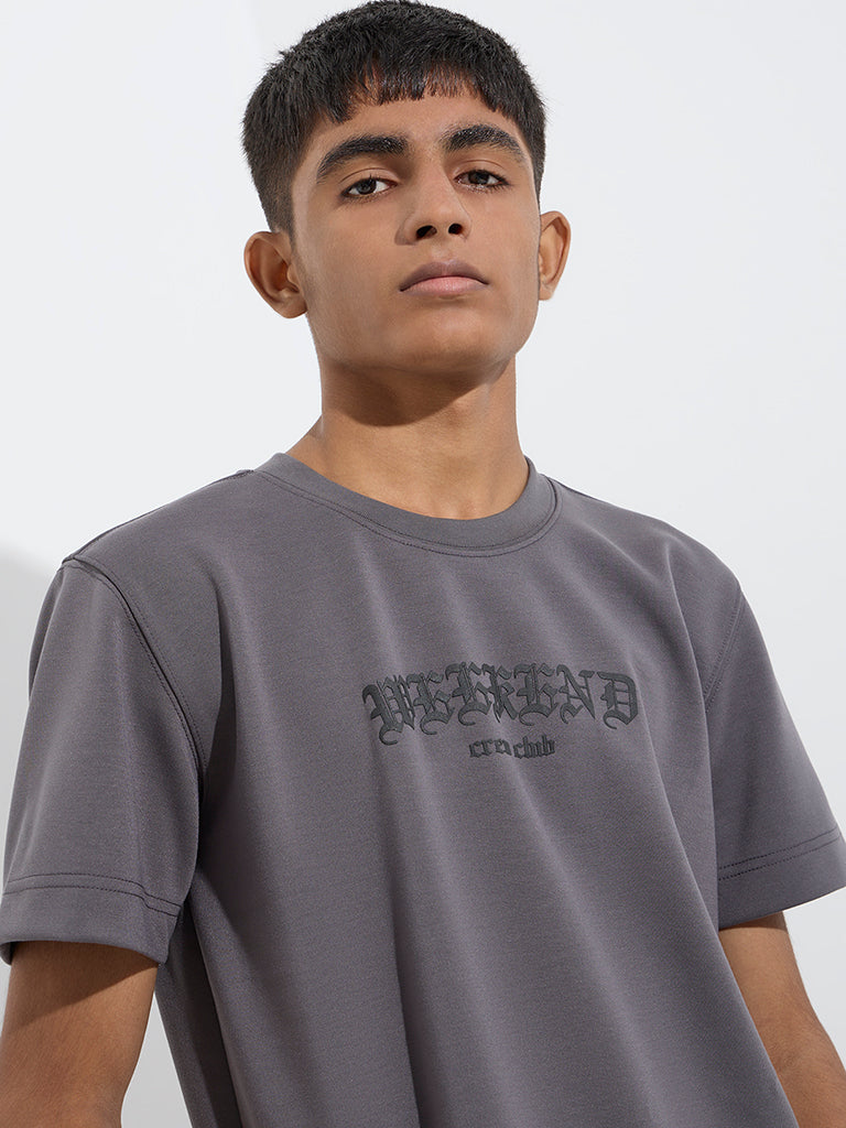 Y&F Kids Grey Text Design T-Shirt