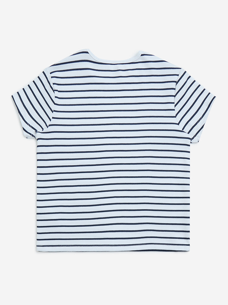 Y&F Kids Navy Striped Cotton-Blend T-Shirt