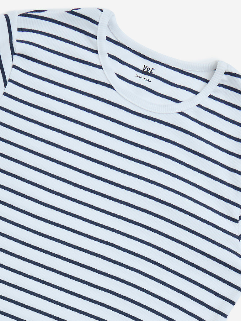 Y&F Kids Navy Striped Cotton-Blend T-Shirt