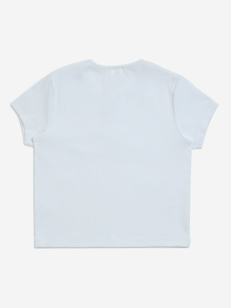 Y&F Kids White Ribbed-Textured Cotton-Blend Top