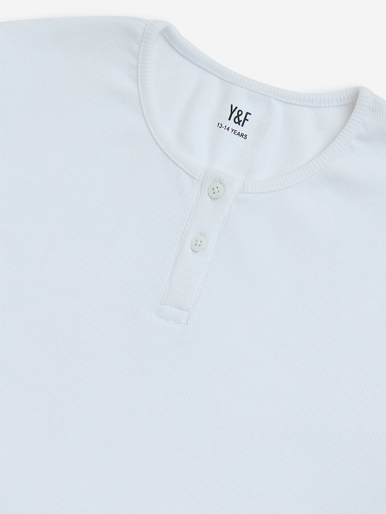 Y&F Kids White Ribbed-Textured Cotton-Blend Top