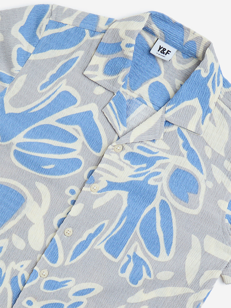 Y&F Kids Grey Abstract Design Resort-Fit Shirt
