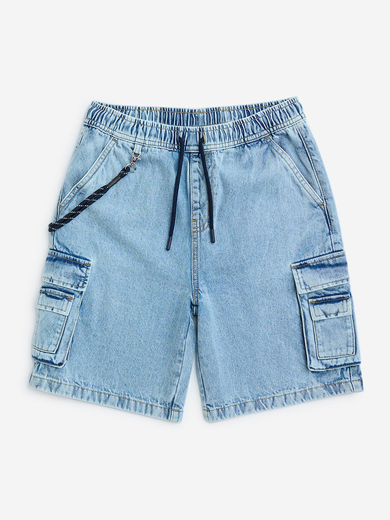 Y&F Kids Light Blue Mid-Rise Denim Shorts